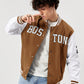 Manfinity RebelGame Oversized Men's Letter Graphic Striped Trim Varsity Jacket