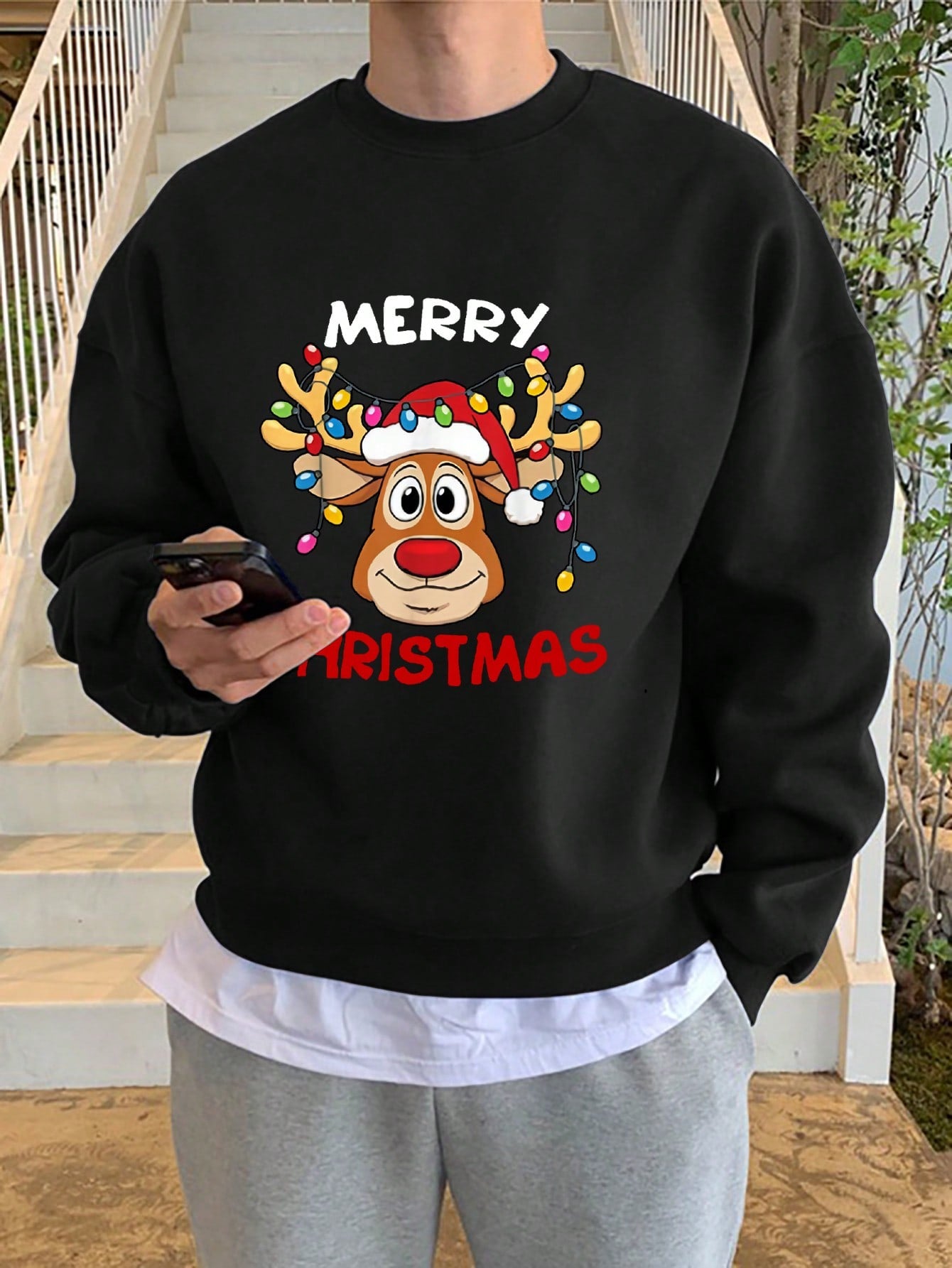 Manfinity Hypemode Loose Fit Men's Christmas Printed Drop Shoulder Sweatshirt (Without T-Shirt)