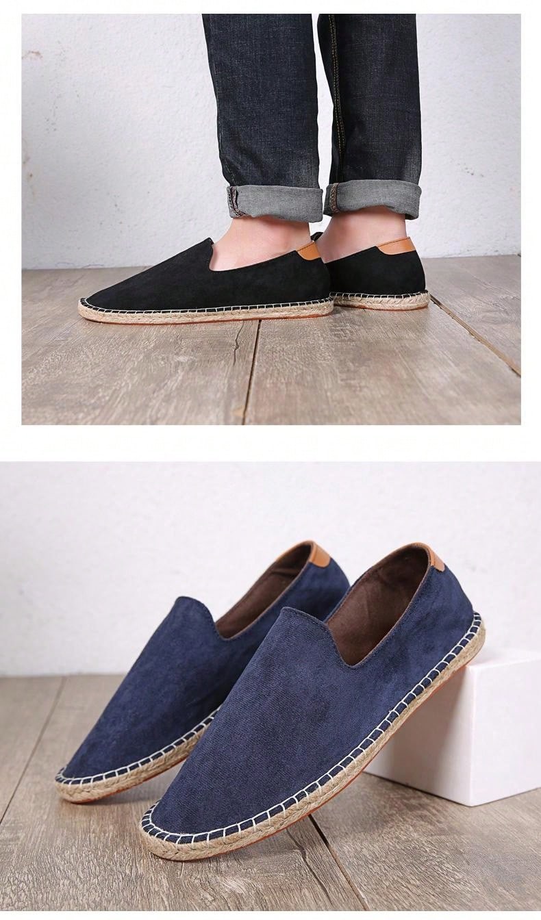 Vintage Hand-stitched Loafers Canvas Shoes, Men's Casual Shoes Made Of Natural Woven Rope And Classic Fashionable Design