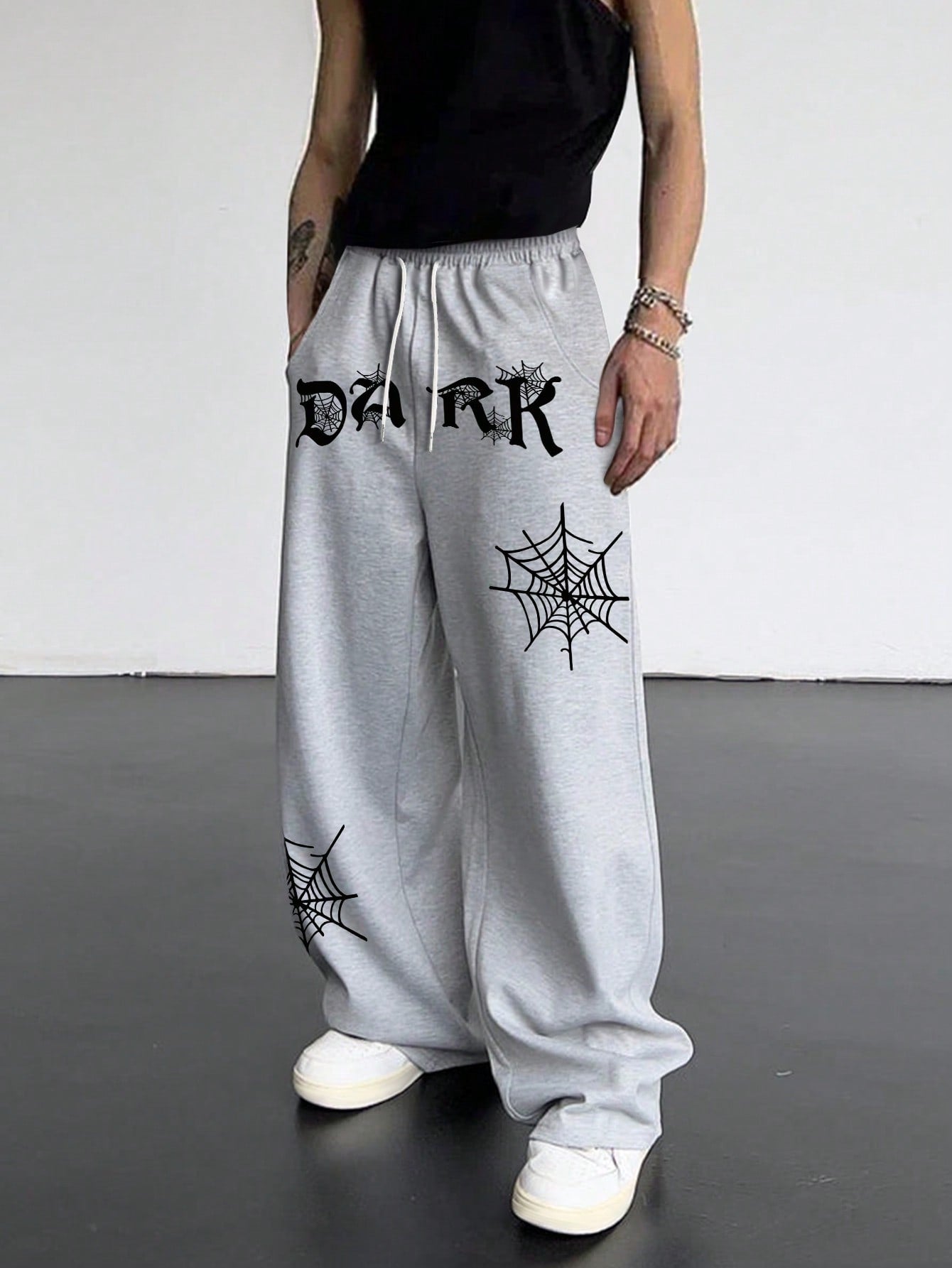 Manfinity EMRG Men's Letter And Spider Web Print Drawstring Waist Jogger Pants