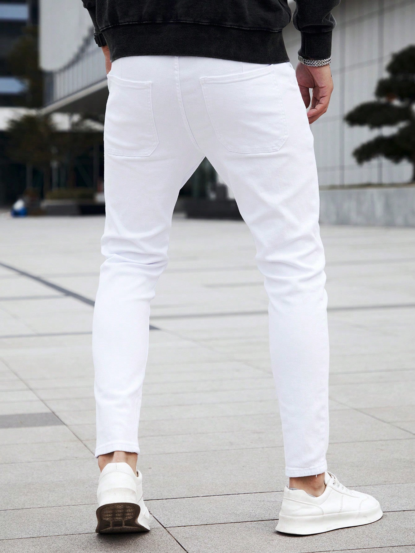 Manfinity Homme Men's Slim Fit Jeans Long Washed Light Jean Cargo Plain All White Work Business Casual Husband