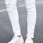 Manfinity LEGND Men Cotton Ripped Frayed Skinny Jeans Slim Fit Long Jean Cargo Plain All White Office Casual Husband