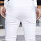 Manfinity LEGND Men Cotton Ripped Frayed Skinny Jeans Slim Fit Long Jean Cargo Plain All White Office Casual Husband