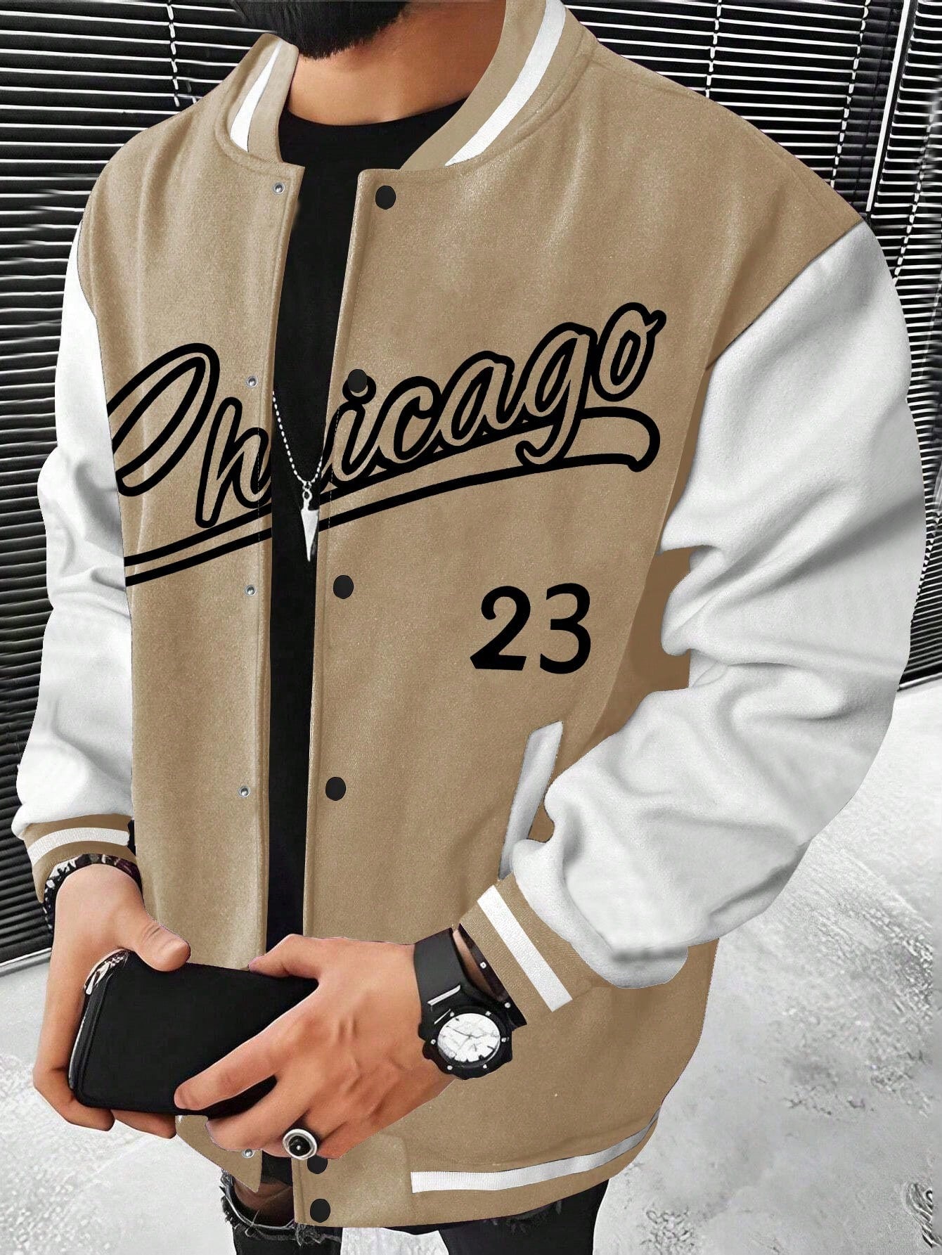 Manfinity Men's Letter Print Color-block Baseball Jacket