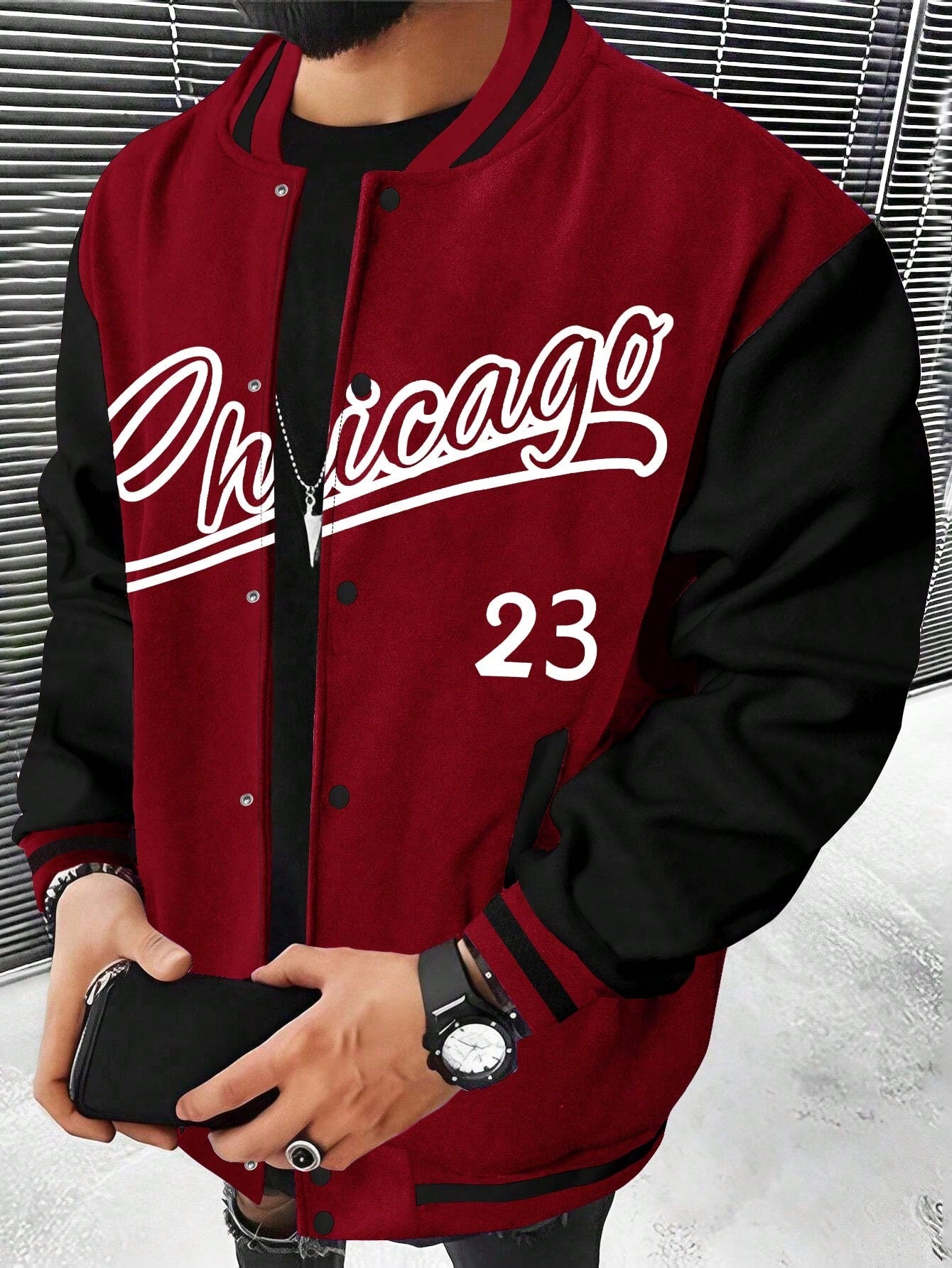 Manfinity Men's Letter Print Color-block Baseball Jacket