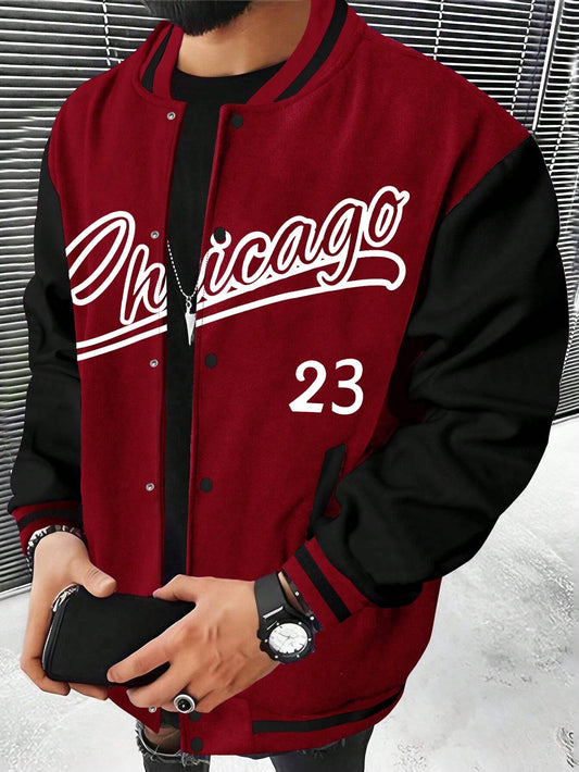 Manfinity Men's Letter Print Color-block Baseball Jacket