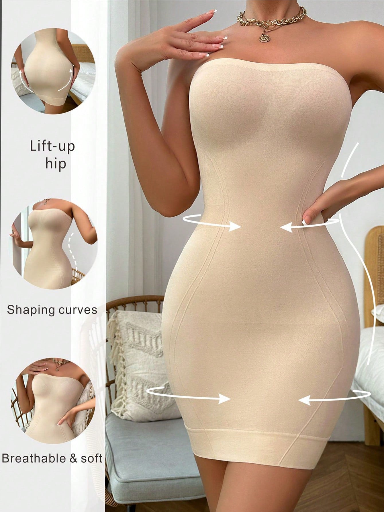 1pc Seamless Solid Color Simple Everyday Bandeau Bodycon Dress For Women