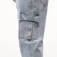 Manfinity Men Cotton Flap Pocket Side Cargo Jeans Straight Leg Long Washed Jean Plain Light Blue Going Out Street Wear Friends