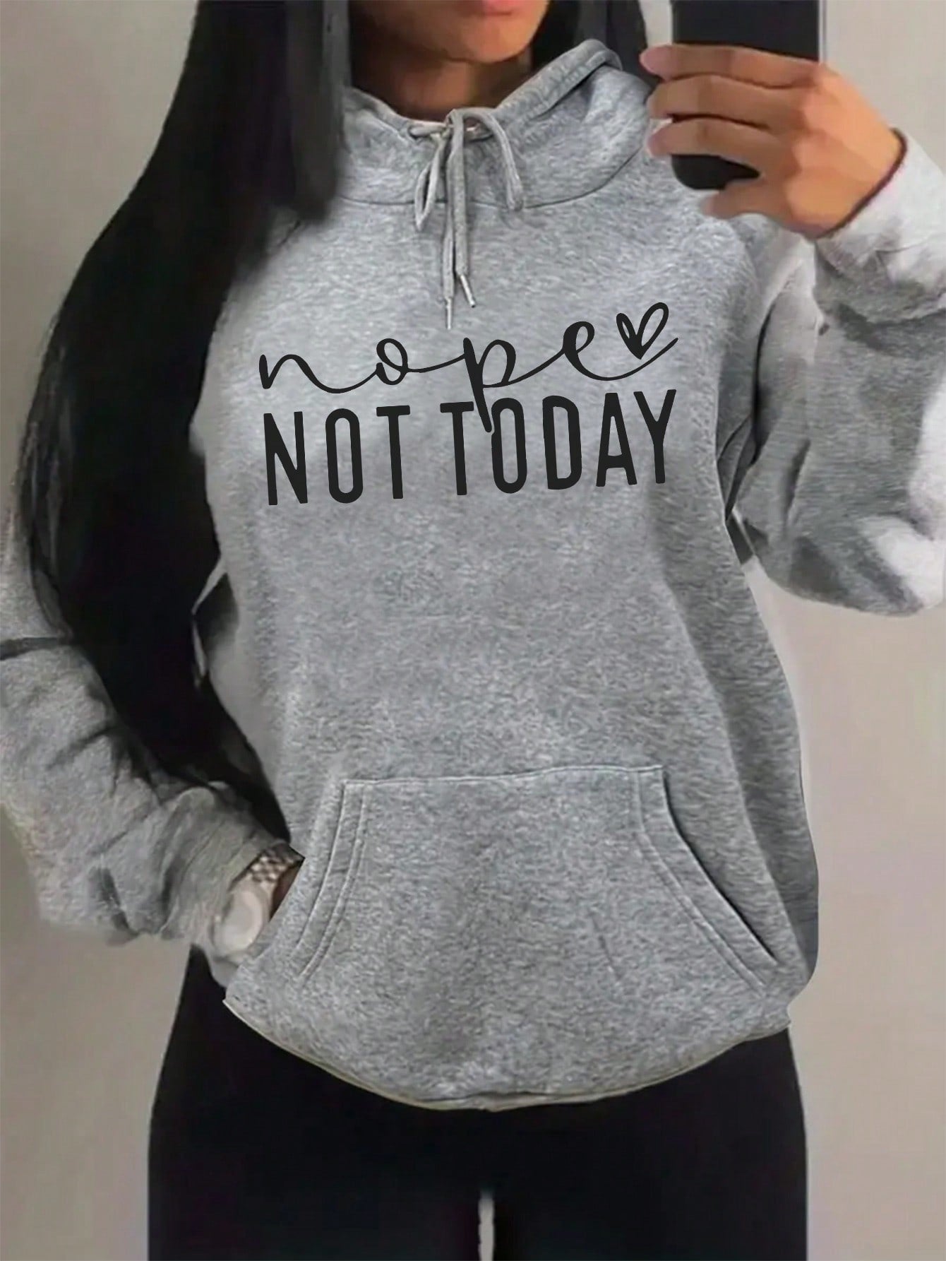 INAWLY EZwear Plus Size Women's Letter Printed Drawstring Hoodie