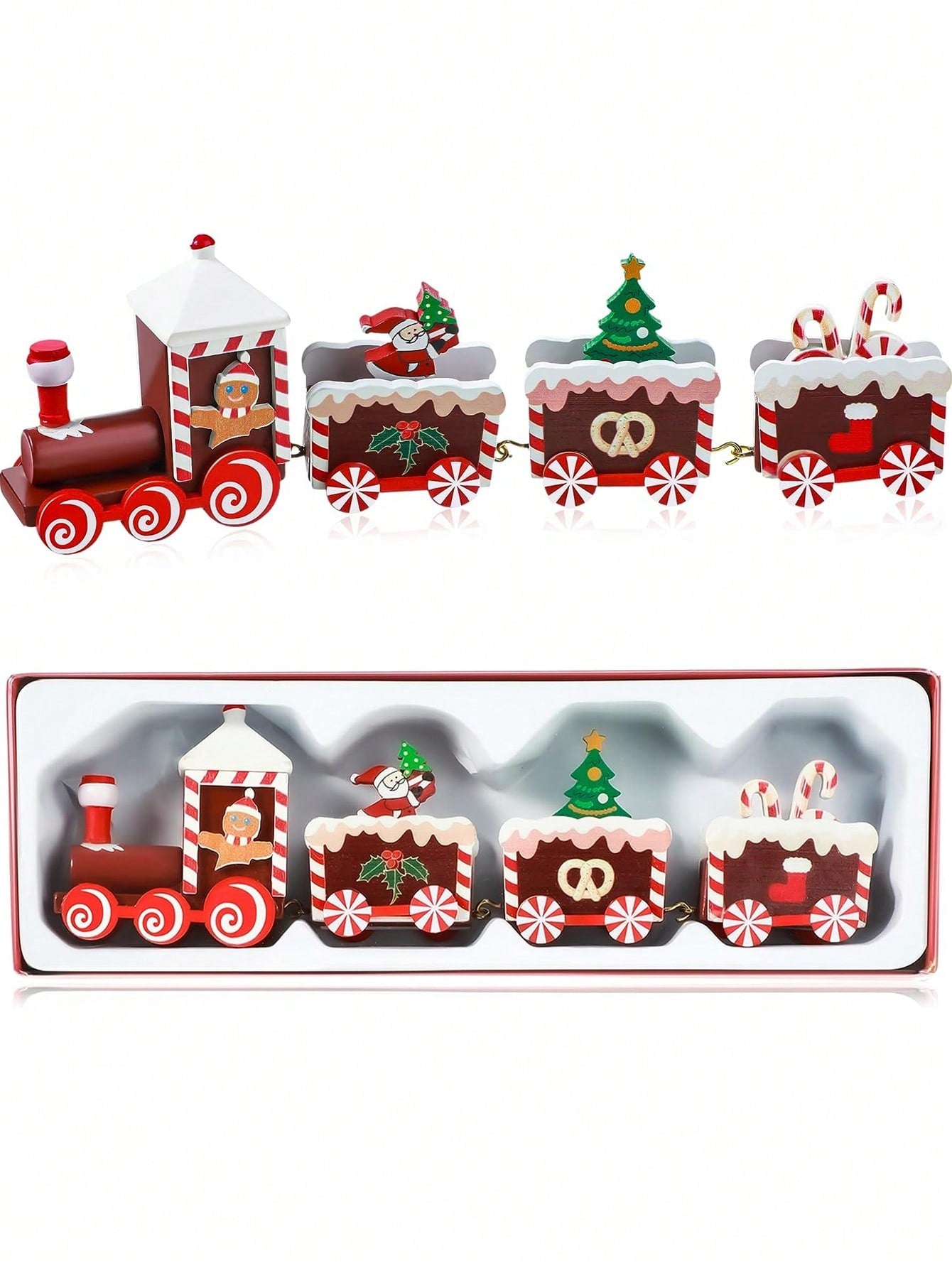 1pc Christmas Train With Painted Design Wooden Christmas Decoration, Mini Christmas Tree, Gingerbread Man, Christmas Train Decor For Holiday Party Tabletop Decoration (Santa Claus, Red)