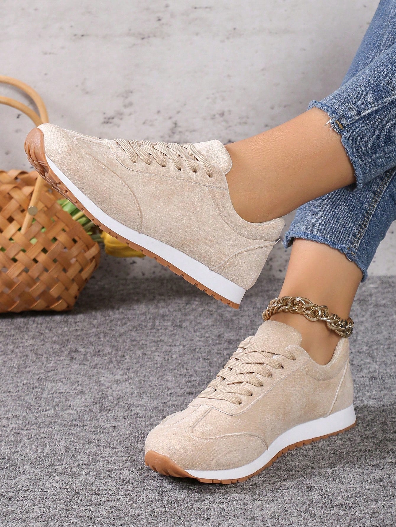 Beige Suede Lightweight Women's Casual Shoes