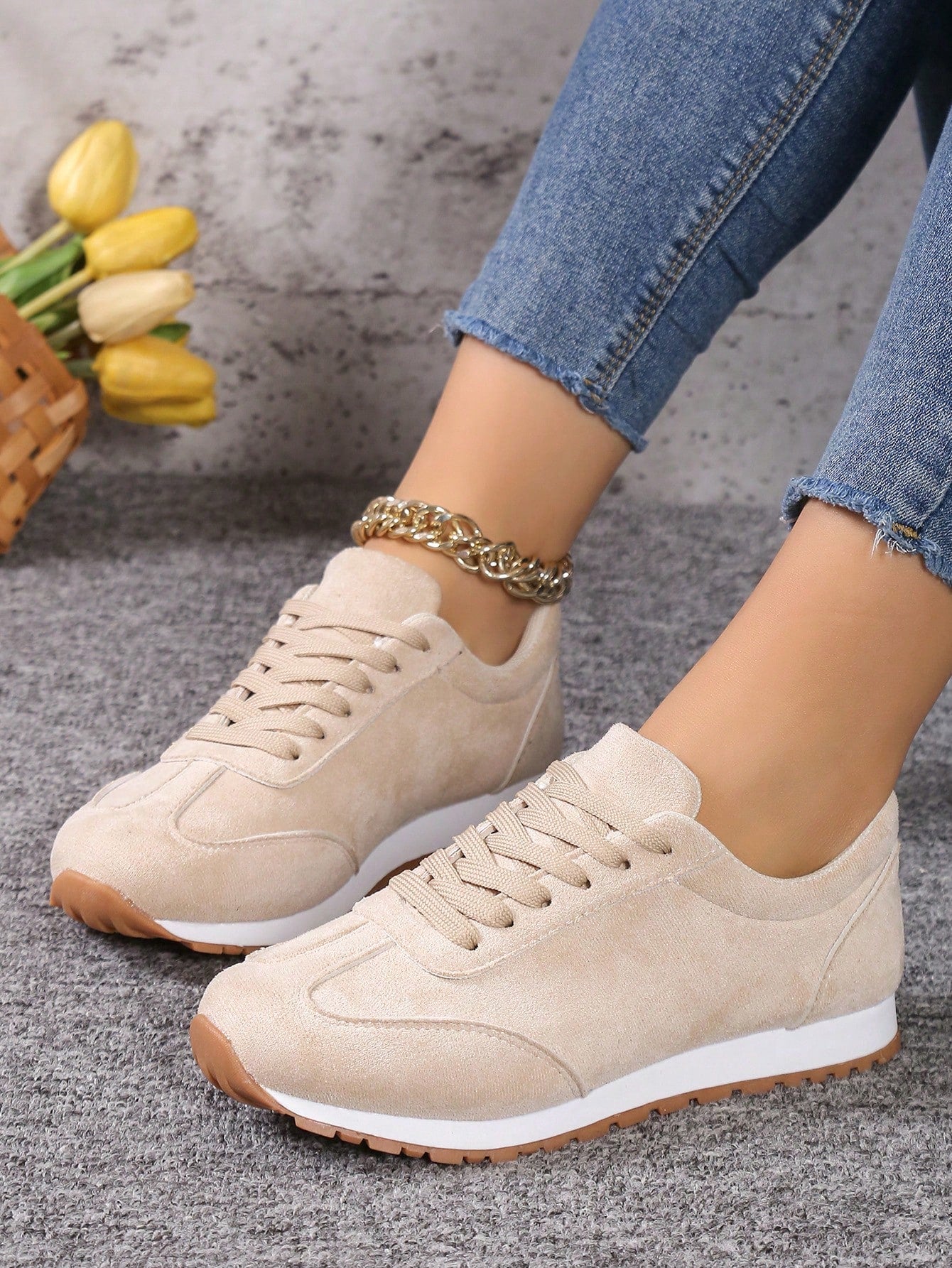 Beige Suede Lightweight Women's Casual Shoes