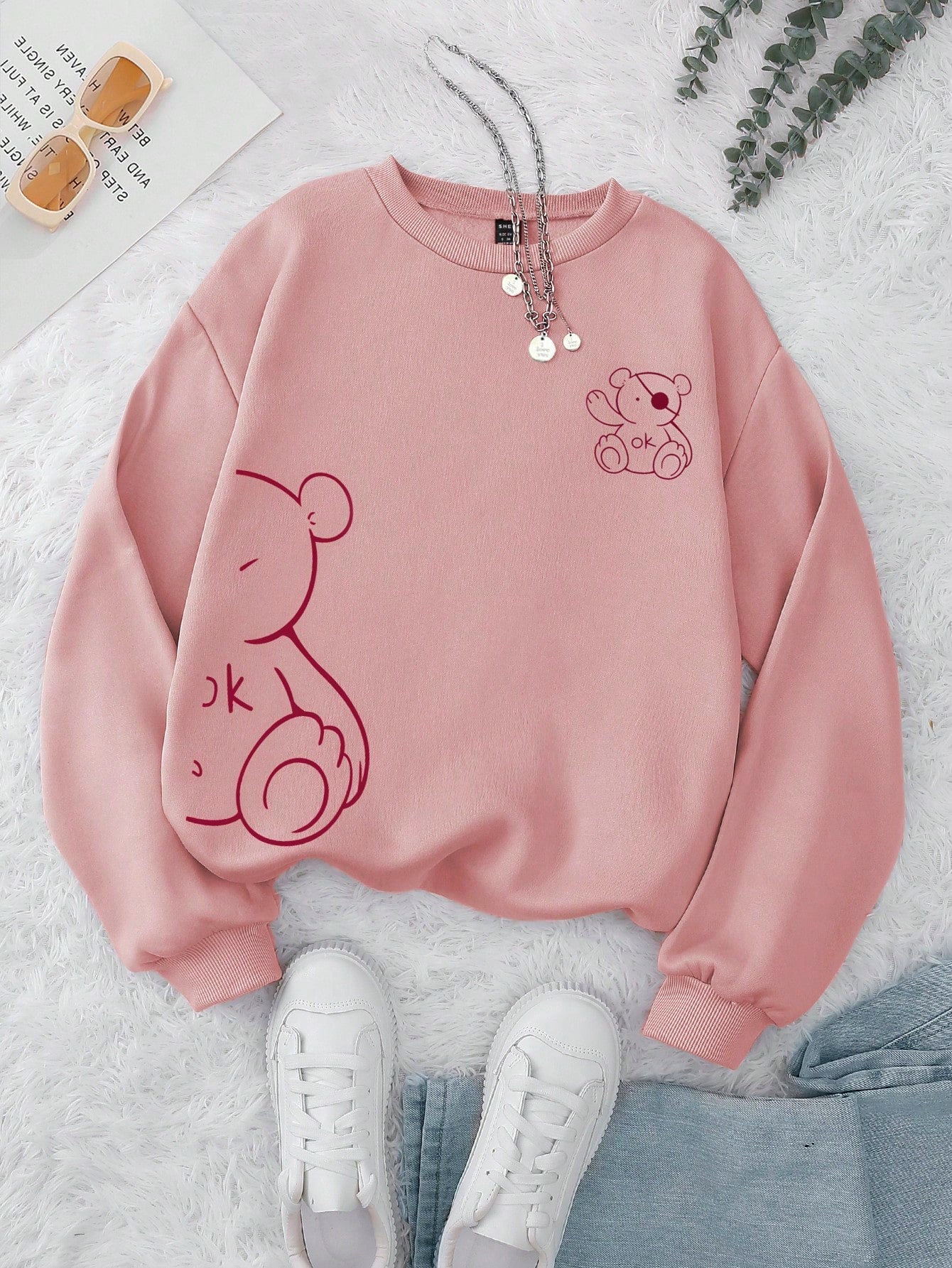 INAWLY Cartoon Graphic Thermal Lined Sweatshirt,Long Sleeve Tops