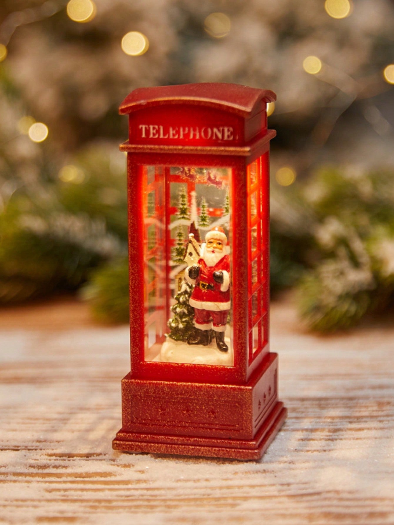 1pc Christmas Decoratives,Christmas Lanterns,Christmas Snow Globe,Musical Lighted Christmas,USB and Battery Glittering Swirling Red Telephone Booth