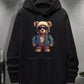 Manfinity Dauomo Men Bear Print Kangaroo Pocket Drawstring Thermal Hoodie