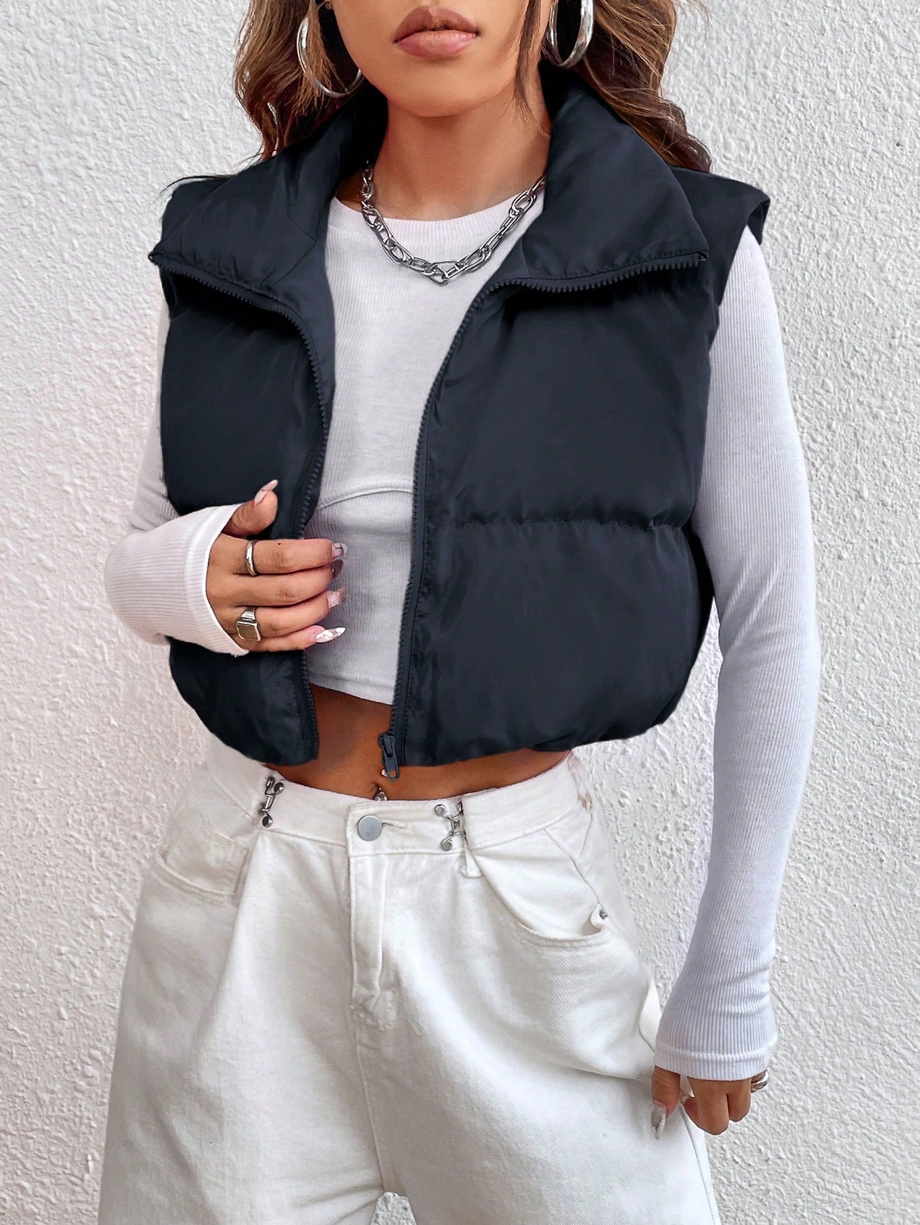 EZwear Zipper Front Vest Padded Coat