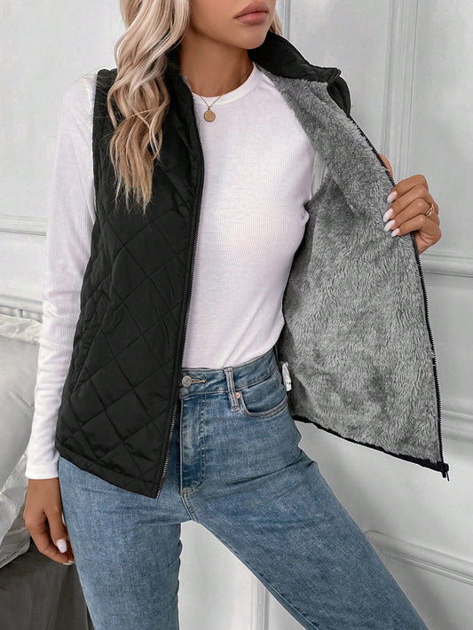 LUNE Zip Up Teddy Lined Vest Quilted Coat