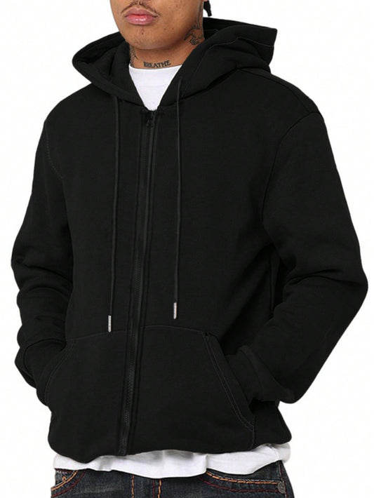 Manfinity Dauomo Men's Solid Color Hoodie With Zipper Closure And Drawstring