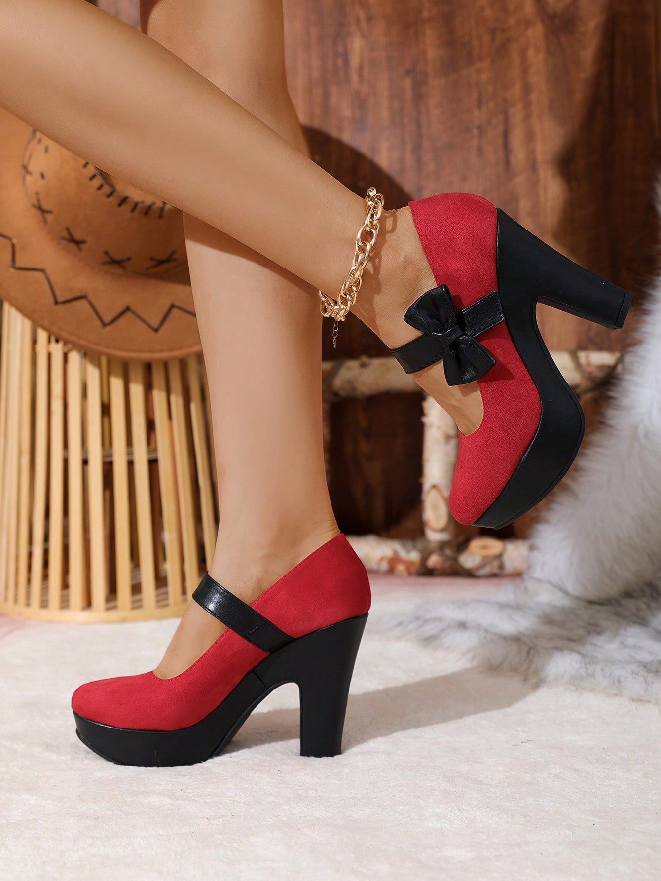 2023 New Color Block Waterproof Platform High Heels Women's Shoes