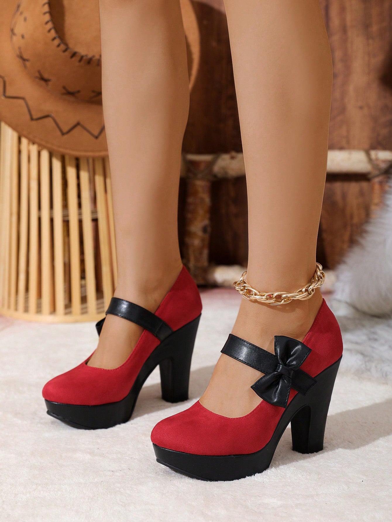 2023 New Color Block Waterproof Platform High Heels Women's Shoes