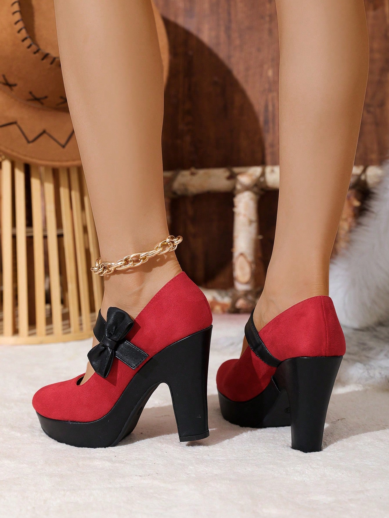 2023 New Color Block Waterproof Platform High Heels Women's Shoes