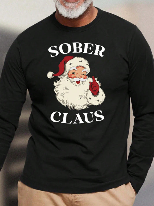 Men's Santa Claus Print Crew Neck Sweatshirt, Christmas