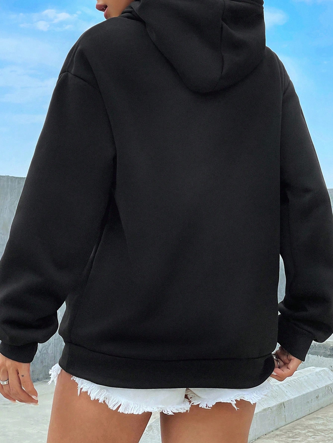 EZwear Kangaroo Pocket Drop Shoulder Drawstring Thermal Hoodie