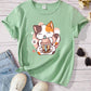 Tween Girl Fun Boba Cat Pattern Round Neck Short Sleeve T-Shirt