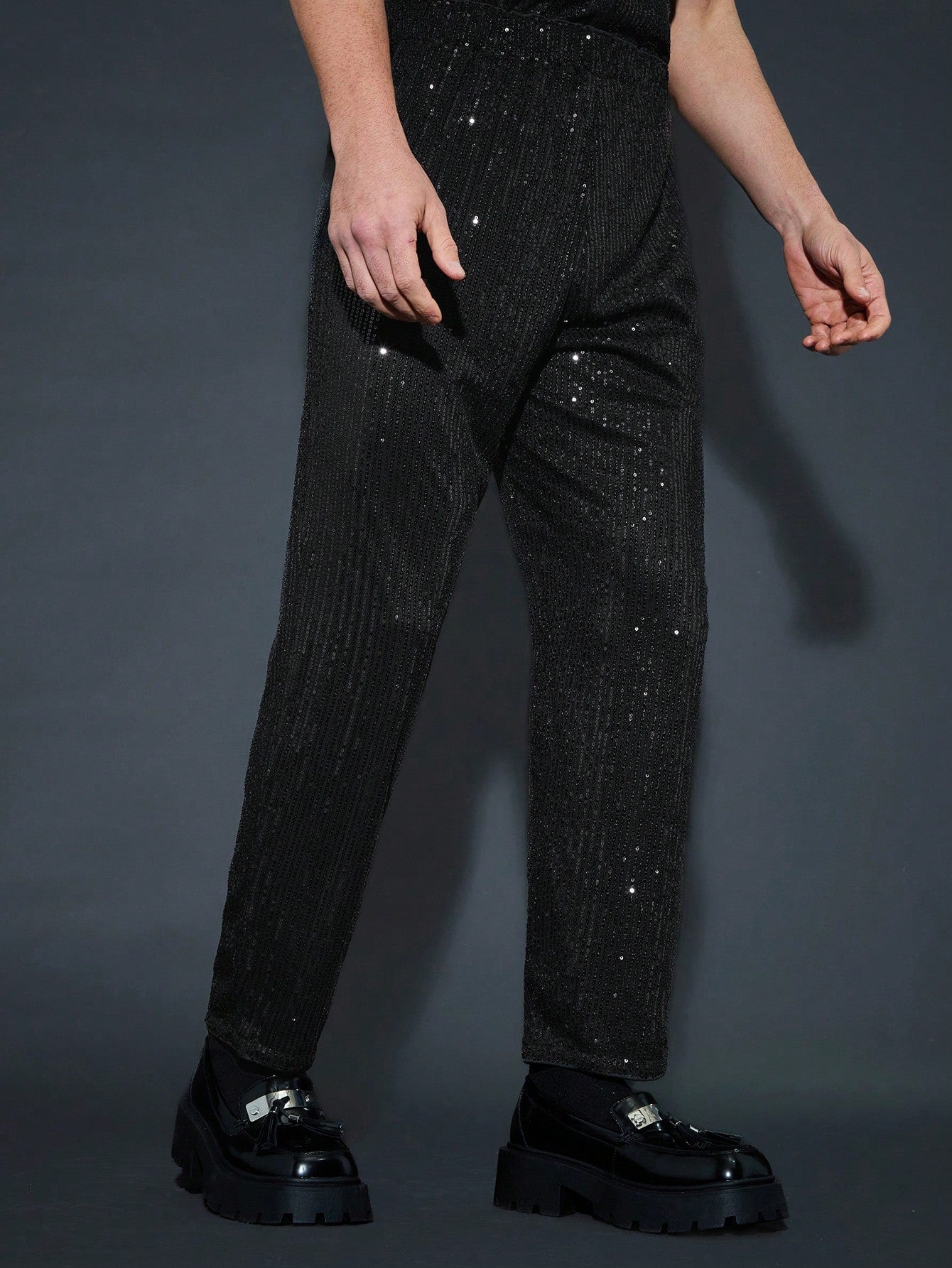 Manfinity ModaGents Men's Loose Fit Straight Leg Sequin Casual Pants