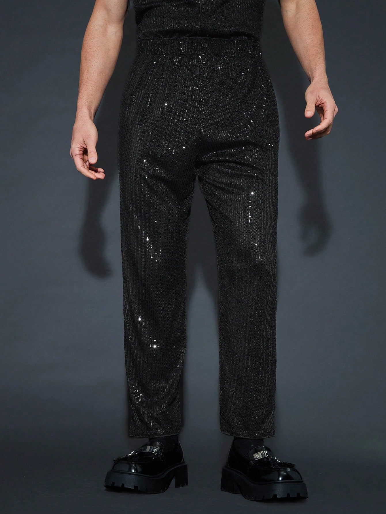 Manfinity ModaGents Men's Loose Fit Straight Leg Sequin Casual Pants