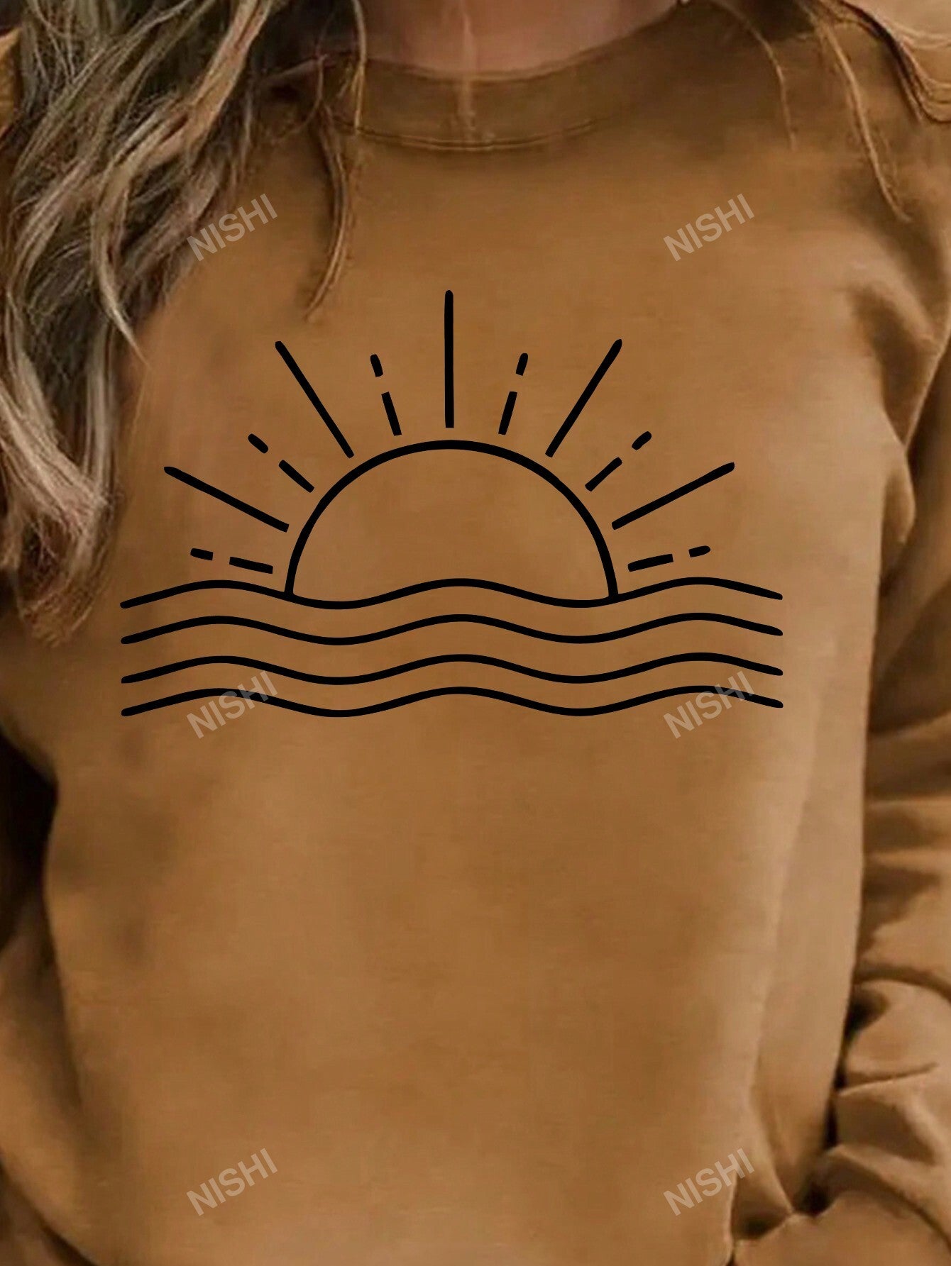 Sun Pattern Crew Neck Casual Sweatshirt,Long Sleeve Tops