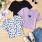 3pcs/set Tween Girls' Casual Knitted Round Neck Short Sleeve Tops For Daily Wear