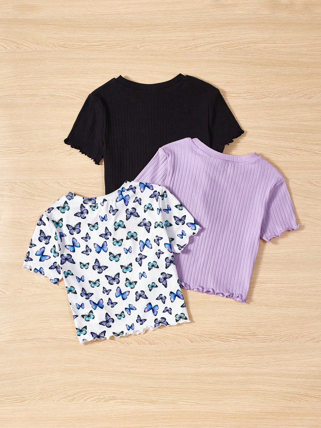 3pcs/set Tween Girls' Casual Knitted Round Neck Short Sleeve Tops For Daily Wear