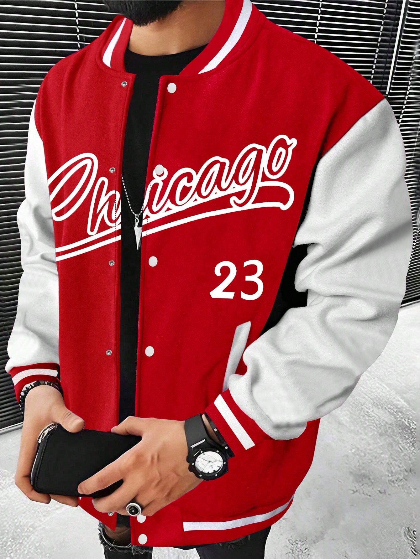 Manfinity Men's Letter Print Color-block Baseball Jacket