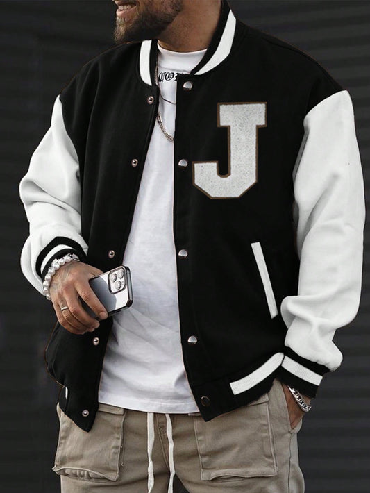 Manfinity Men's Color Blocking Letter Printed Baseball Jacket