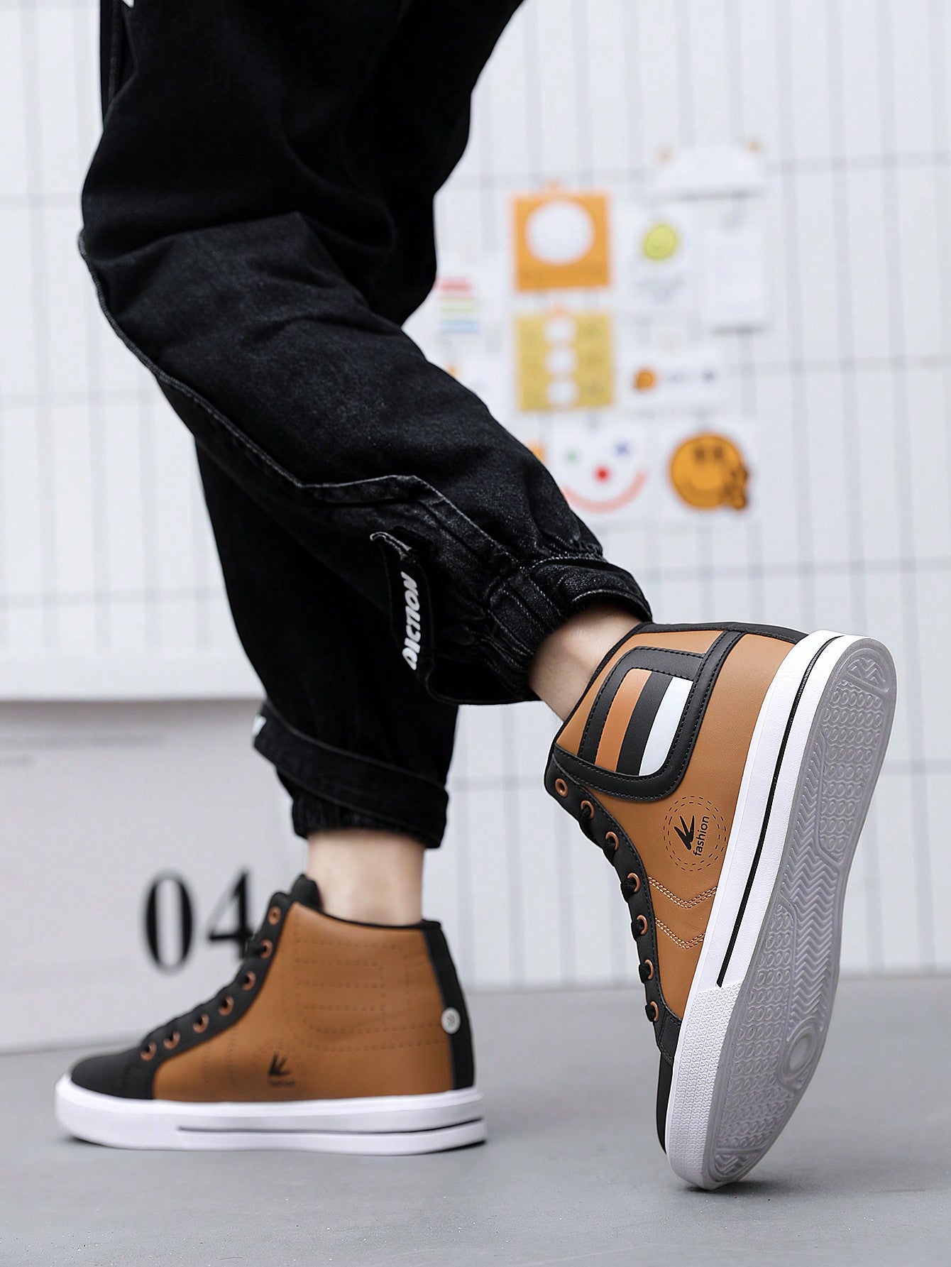 P PRESTIGEVIBE YY-9002 Large Size Leather High-Top Board Shoes Casual Walking Shoes 38-48 Must For Yoga