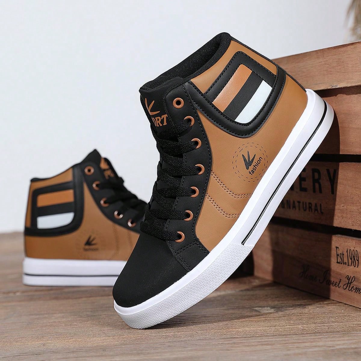 P PRESTIGEVIBE YY-9002 Large Size Leather High-Top Board Shoes Casual Walking Shoes 38-48 Must For Yoga