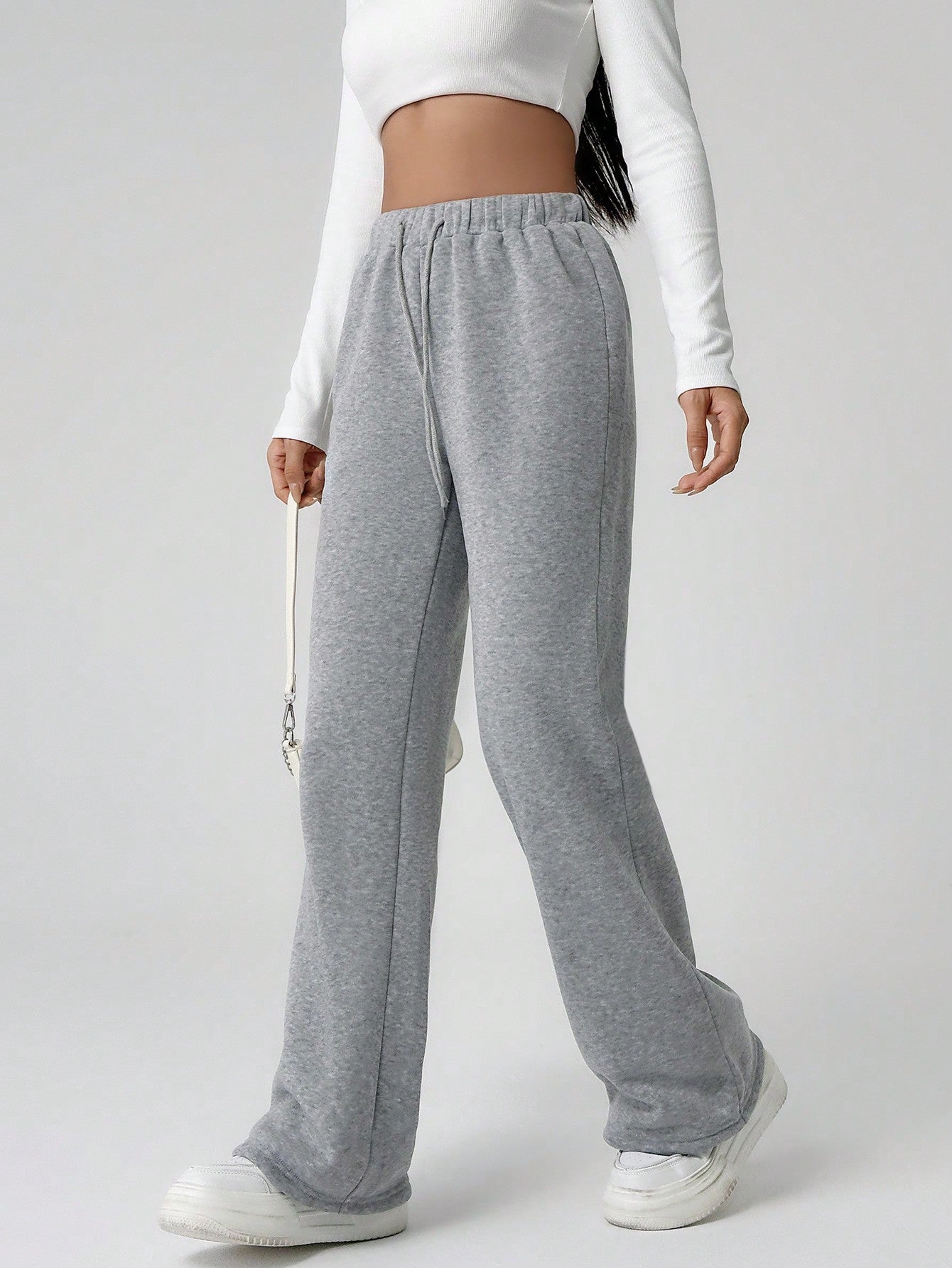 MOOSTA Fleece-lined Drawstring Straight-leg Pants, Keep Warm