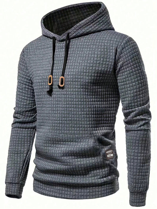 Manfinity Men's Solid Texture Hooded Sweatshirt With Drawstring