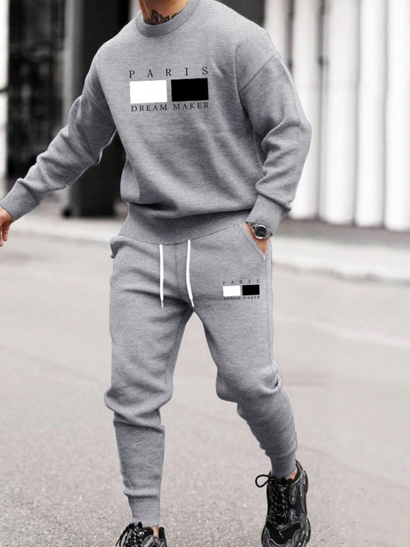 Manfinity Homme Men's Casual 2pcs/Set - Round Neck Long Sleeve T-Shirt And Pants With Text Print