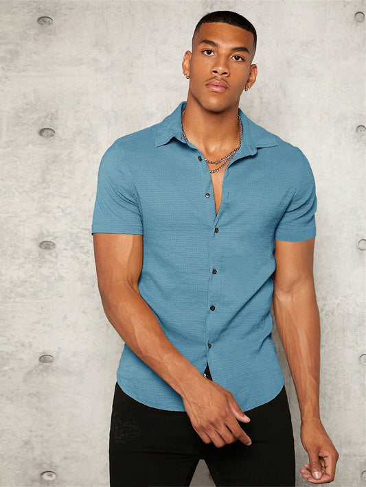 Manfinity Homme Men's Slim Fit Short Sleeve Weaved Shirt