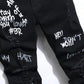 Manfinity LEGND Men's Jeans With Letter Print Design Slim Fit Long Ripped Frayed Jean Cargo Plain Black Going Out Fashion Rapper