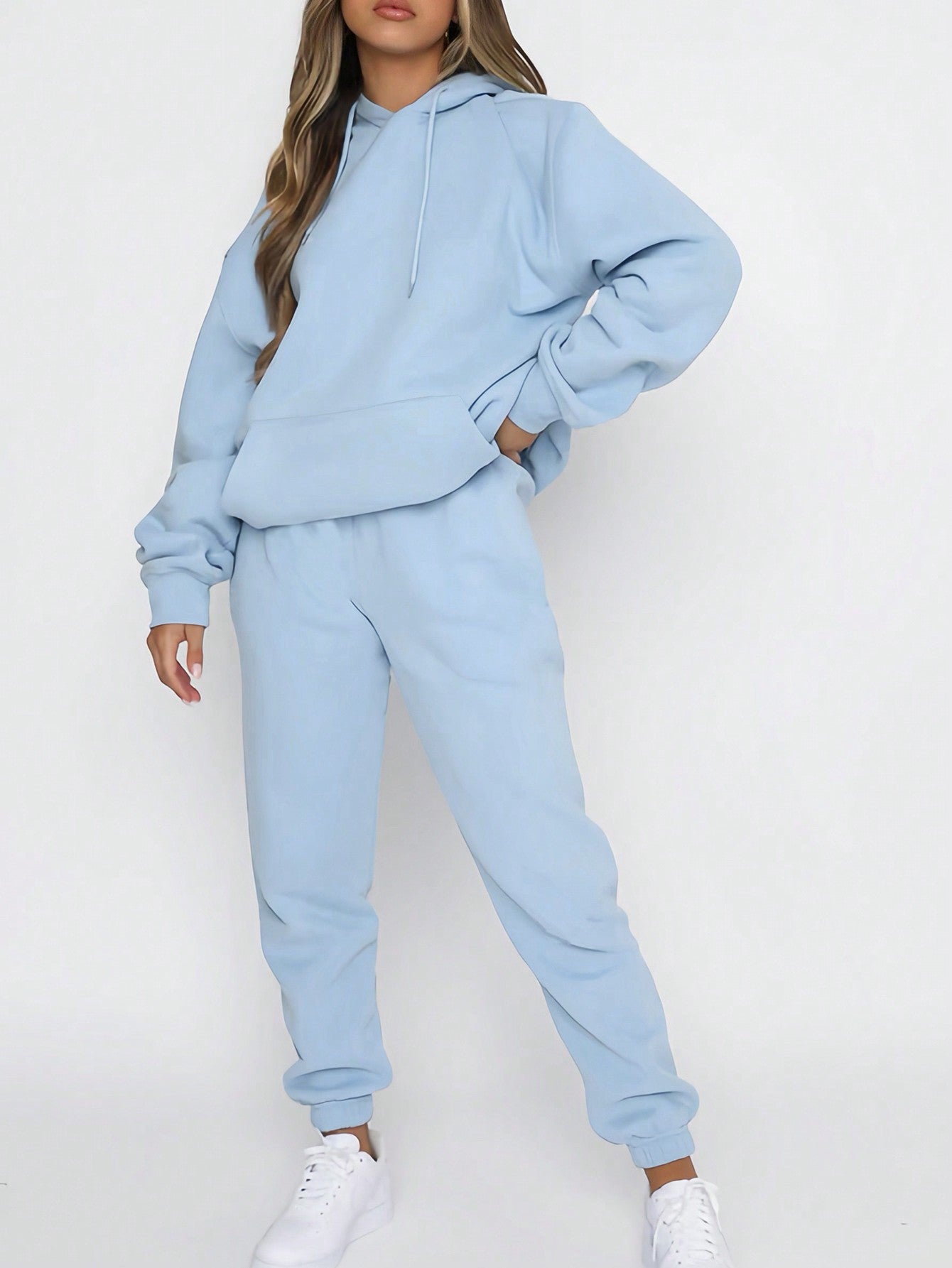 INAWLY Women's Hooded Drawstring Sweatshirt And Sweatpants Set