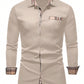 Men's Casual Business Plaid Splice Long Sleeve Shirt