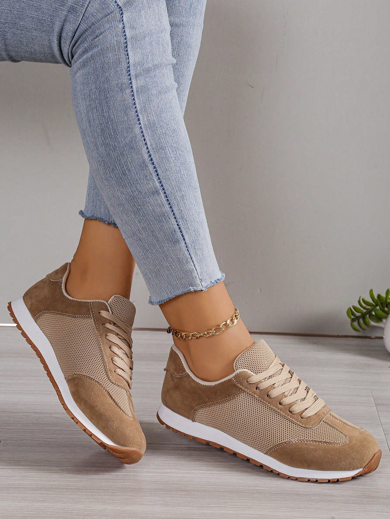 Beige Suede Lightweight Women's Casual Shoes