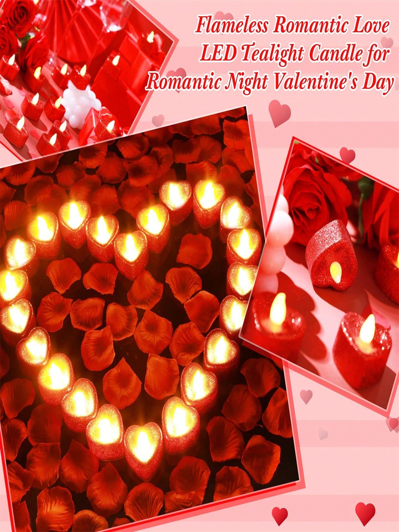 6/12/24pcs Red Flameless Romantic Led Candles With 100pcs Artificial Rose Petals Suitable Festival, Wedding, Birthday, Valentine's Day, New Year, Anniversary Valentine Decor, Yard Decor, Garden Decor,Christmas