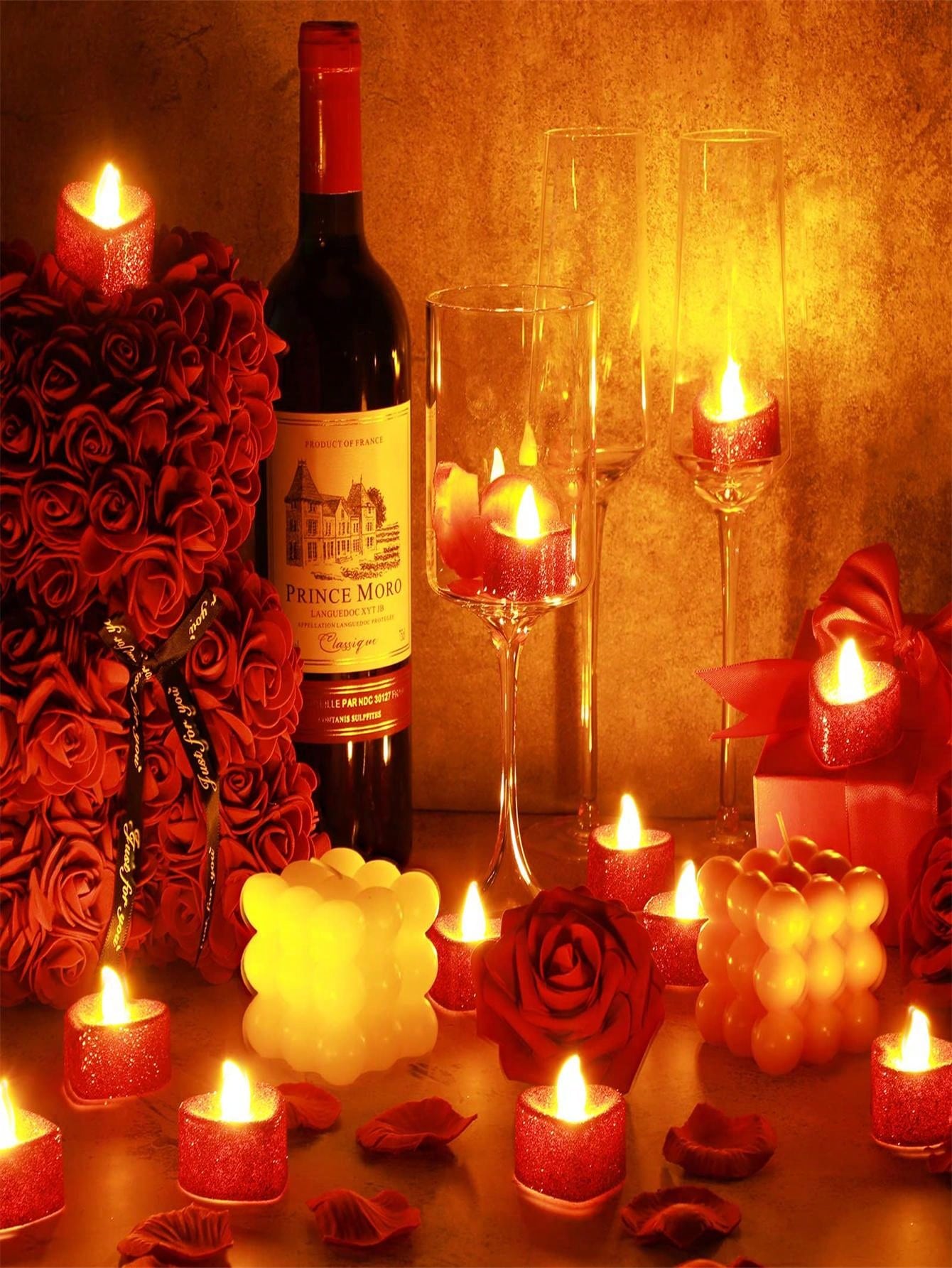 6/12/24pcs Red Flameless Romantic Led Candles With 100pcs Artificial Rose Petals Suitable Festival, Wedding, Birthday, Valentine's Day, New Year, Anniversary Valentine Decor, Yard Decor, Garden Decor,Christmas