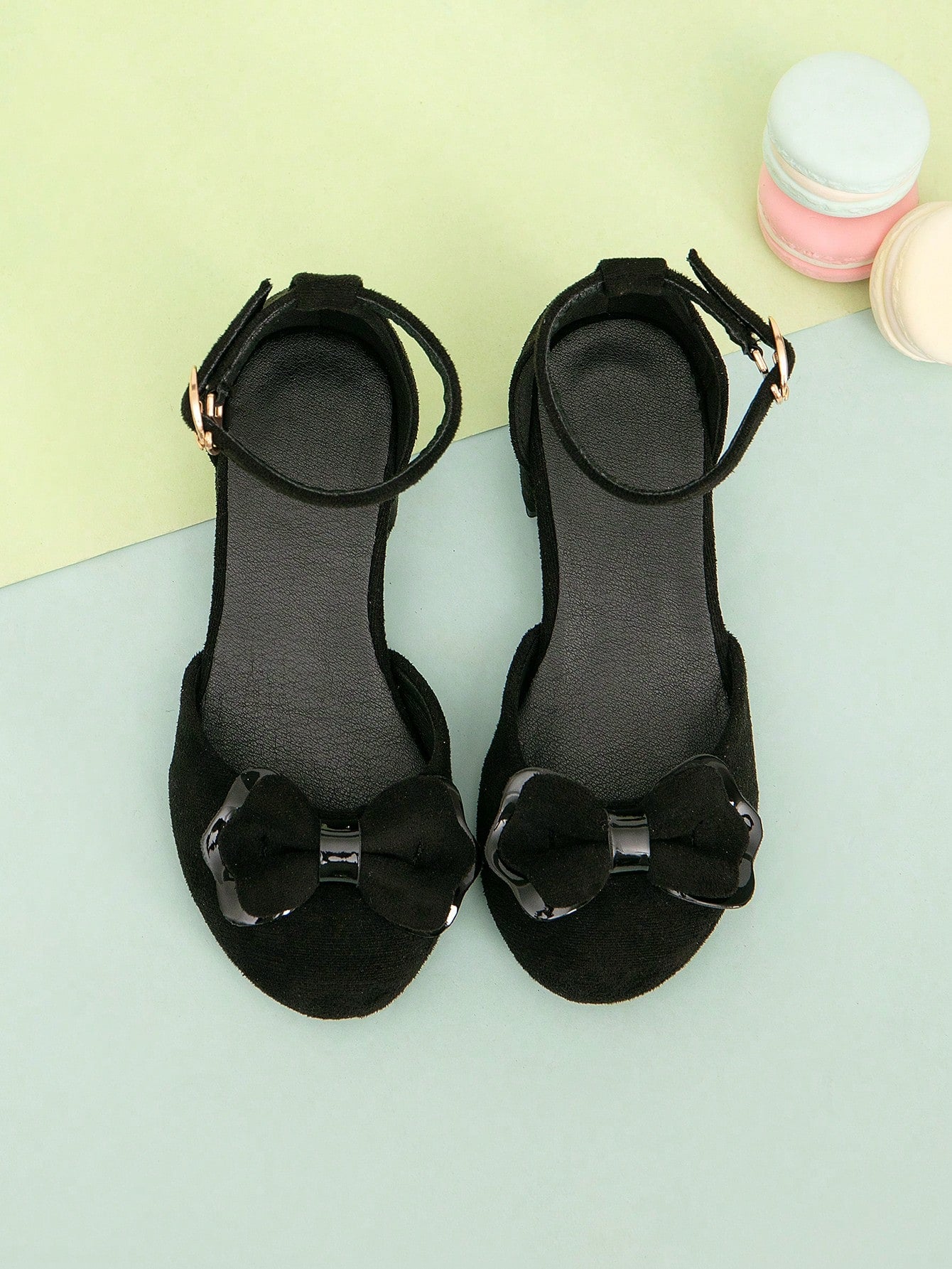 1pair Children's Fashionable Bowknot Decorated Flat Shoes, Black