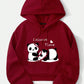 EZwear Panda Printed Drawstring Hooded Fleece Short Sweatshirt,Long Sleeve Tops