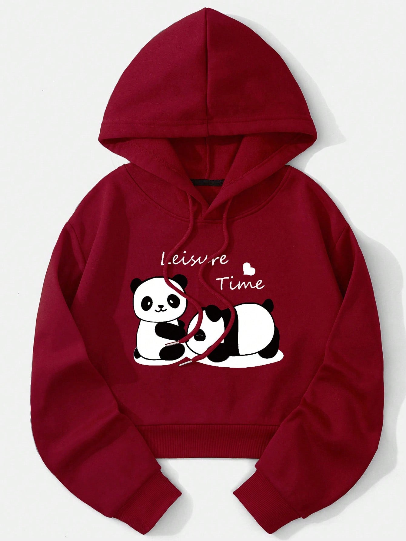 EZwear Panda Printed Drawstring Hooded Fleece Short Sweatshirt,Long Sleeve Tops